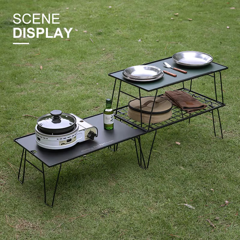 CAMPINGMOON T-235-3T Camping-Picknicktisch und Stuhl-Set aus legiertem Stahl in Schwarz mit Aufbewahrungsregal und Tasche - Bild 1