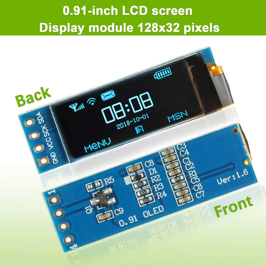 AOKIN 5er-Pack OLED IIC Display-Modul 0,91 Zoll 128x32 Pixel Mini Selbstleuchtendes Display-Board in Weiß für Arduino und Raspberry Pi - Bild 2