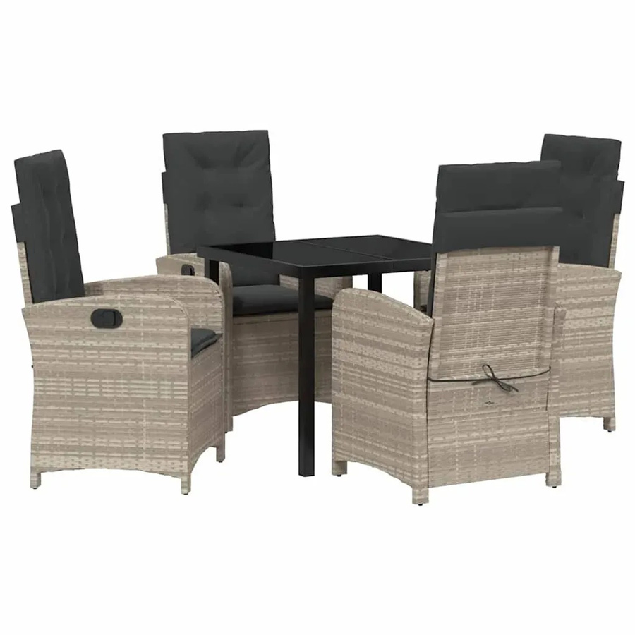 vidaXL Garten Essgruppe 5-teilig aus Poly-Rattan und Glas in Hellgrau-Anthrazit, Tisch und 4 Stühle für Garten und Terrasse, B/T/H: 80 x 80 x 73 cm - Bild 2