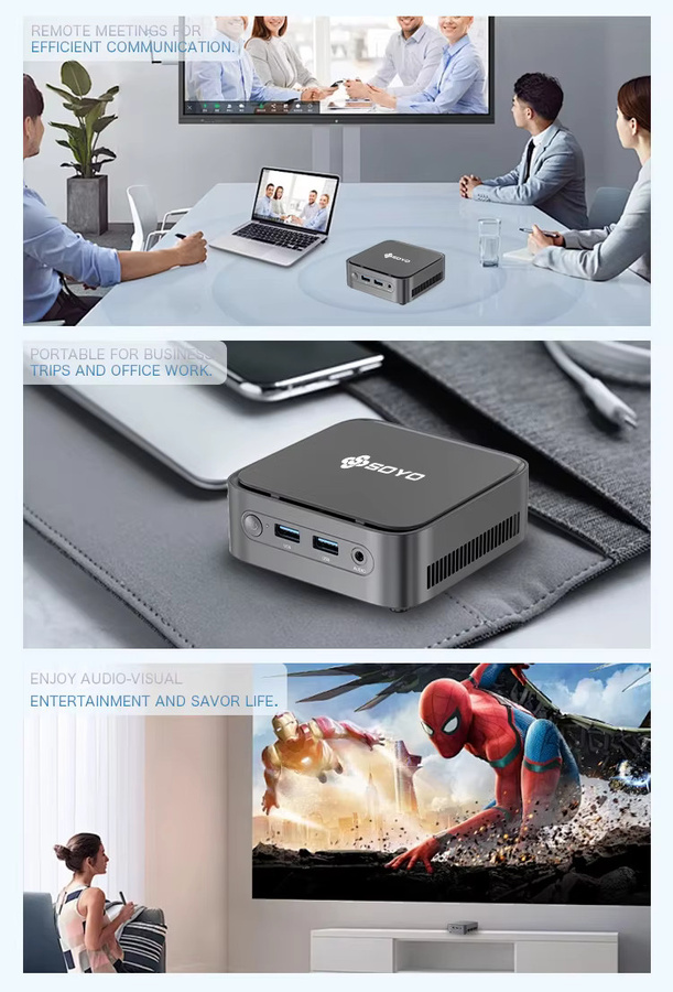 SOYO Mini-PC M4 Power AMD Ryzen 3 3250C mit 8GB DDR4, 256GB M.2 SSD, Windows 11 Pro, WiFi, Bluetooth und Dual Display Anschlüssen, Schwarz - Bild 3