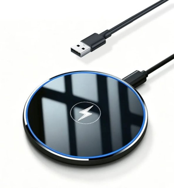 VIKEFON Kabelloses Desktop-Ladegerät mit LED-Lichtpad in Schwarz für iPhone, AirPods Pro, Samsung und Xiaomi als Schnelle Ladestation - Bild 1