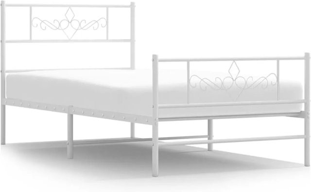 vidaXL Bettgestell aus Metall mit Kopf- und Fußteil in Weiß, klassisch pulverbeschichtet, B/T/H: 80 x 190 x 90 cm - Bild 1