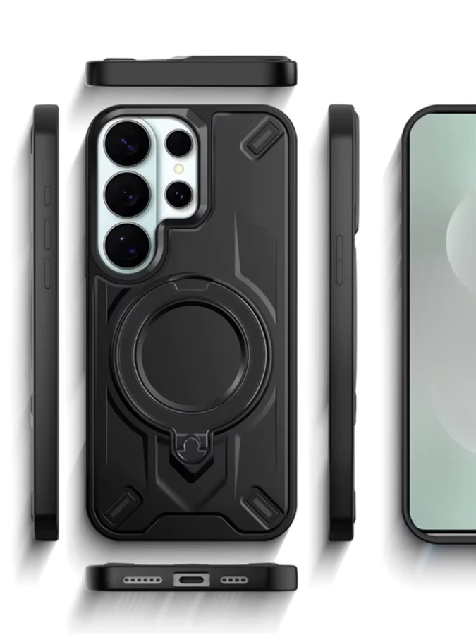 Stoßfeste magnetische Schutzhülle mit 360 Grad drehbarer und faltbarer Halterung für Samsung Galaxy S26 S25 S24 S23 FE Ultra Plus in Silber - Bild 5