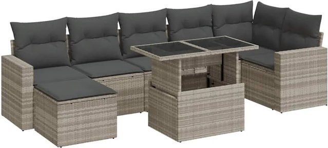 vidaXL 8-teilige Garten-Sofagarnitur aus Poly-Rattan mit Kissen in Hellgrau - Bild 1