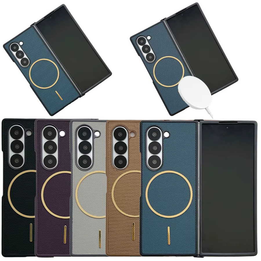 Luxuriöse Samsung Galaxy Z Fold 7 6 5 4 3 Handyhülle aus mattem PU-Leder in Purple mit Magnetfunktion für kabelloses Laden - Bild 5