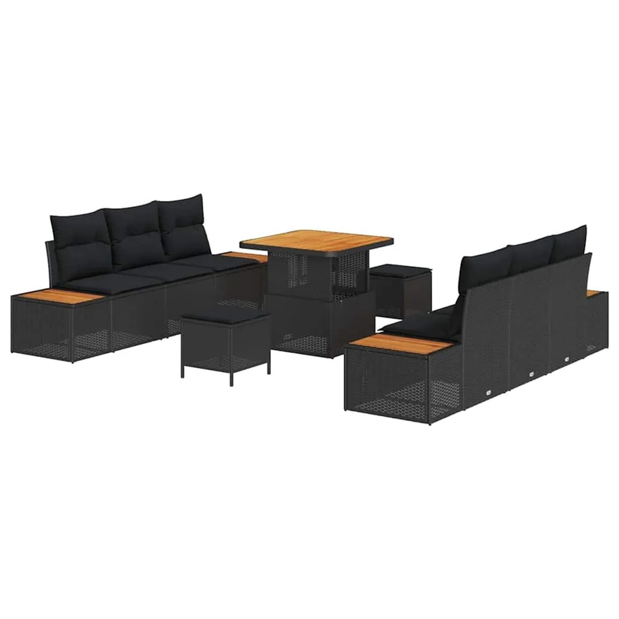 vidaXL Garten-Sofa-Set aus Polyrattan in Schwarz, 9-teiliges Outdoor-Möbelset mit Kissen für Terrasse und Garten - Bild 2