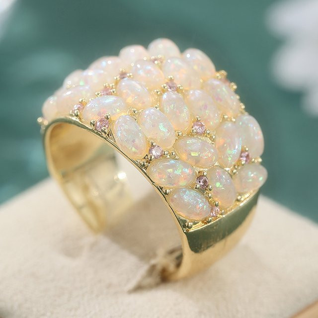 YoYo Ring, vergoldet, Opal, Damen, Vintage - Bild 1