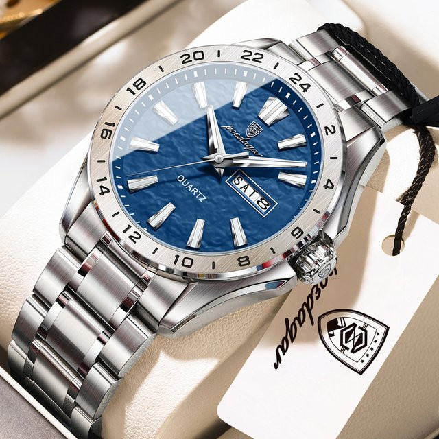 POEDAGAR Armbanduhr, Quarz, Edelstahl, Blau, Herren - Bild 1