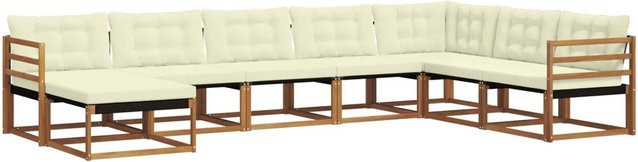 vidaXL Outdoor-Sofagarnitur aus Massivholz Akazie in U-Form, 24-tlg. Set mit Polstern und Ottoman in Natur und Creme - Bild 1