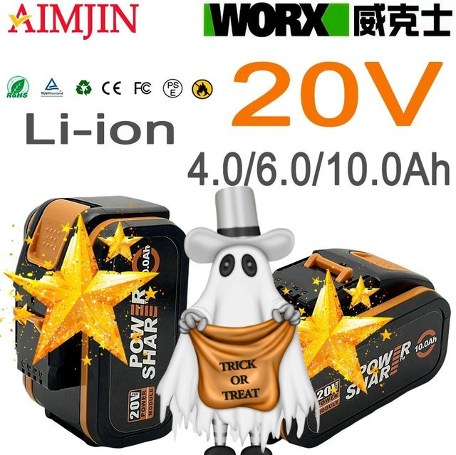 Worx Powershare Akku WA3570 für 20 V Worx Geräte, kompatibel mit 4,0 Ah, 6,0 Ah und 10,0 Ah Lithium-Ionen-Akkus WA3553, WA3551, WA3553.1 - Bild 1