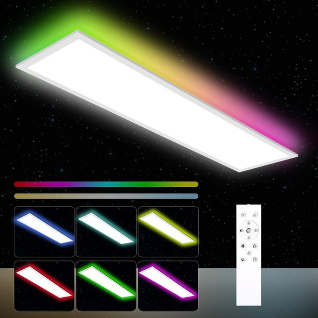 Oraymin LED-Flächenleuchte RGB in Weiß, dimmbare Deckenleuchte mit Fernbedienung, 40 W, B: 120 cm, T: 30 cm - Bild 1