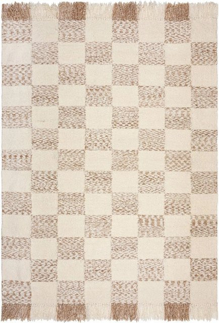 Flair Rugs Kurzflorteppich Eric Checkboard Rug in Beige mit High-Low-Effekt und Fransen, B x T: 120 x 170 cm - Bild 1