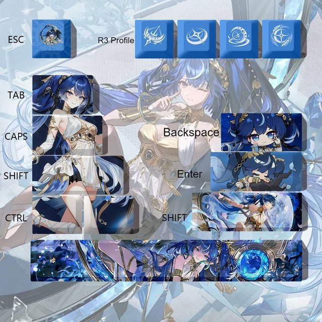 MAIMOOO Wuthering Waves Iuno Tastenkappen Set mit 14 Tasten im Kirschprofil aus PBT in Blue Dye Sub für deine mechanische Tastatur - Bild 1