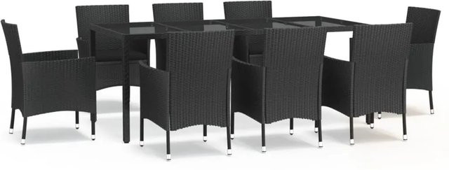 vidaXL 9-teilige Garten-Essgruppe aus Poly Rattan in Schwarz mit Kissen und Hartglas-Tischplatte - Bild 1