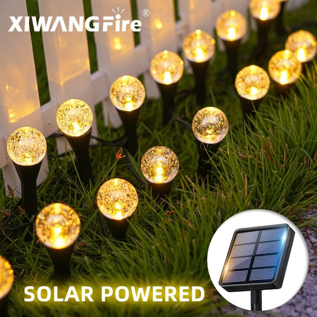 XIWANGFIRE Solar-Gartenleuchte mit 20 LEDs in Schwarz, Wasserdichte Dekorative Außenlampe mit warmweißem Feenlicht für den Garten, B/T/H: 21,7 x 10,7 x 21,7 cm - Bild 1