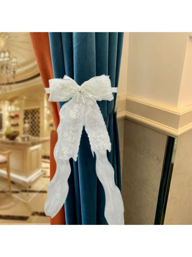 MagiDeal Vorhang-Raffhalter mit floralem Design und Schleife in Beige oder Weiß - Bild 3