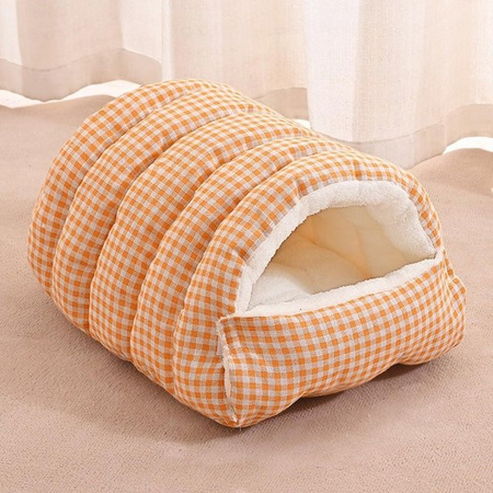 Gemütliches Plüsch-Katzenbett Höhle aus Baumwolle und Mikrofaser in Orange, B/T/H: 43 x 40 x 28 cm