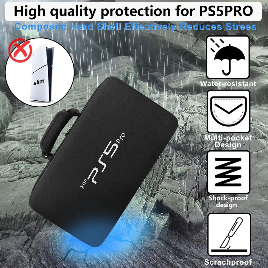 Tragbare PS5 Pro Aufbewahrungstasche aus stoßfestem EVA für PlayStation Zubehör in Schwarz oder Grau - Bild 4