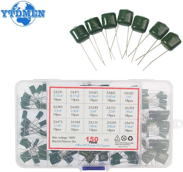 YTDMEN Polyester Film Kondensator Kit 100V in Grün mit verschiedenen Kapazitäten von 1nF bis 100nF - Bild 1