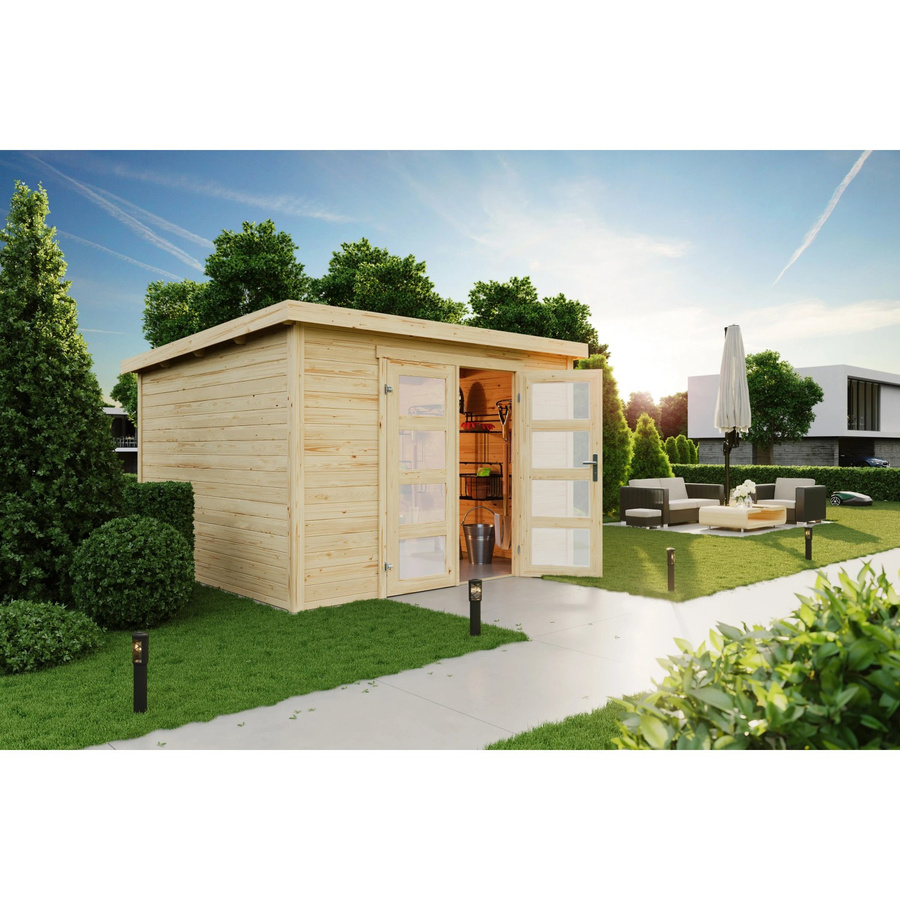 Lasita Maja Gartenhaus Zambezi 6 aus Fichtenholz in Beige mit Flachdach, B/H/T: 320 x 210,9 x 274,7 cm - Bild 2