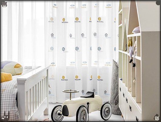 ZJBYZHOUSEHOLD Basketball Vorhang für Kinderzimmer mit Stickerei, Weiß, Transparent - Bild 1