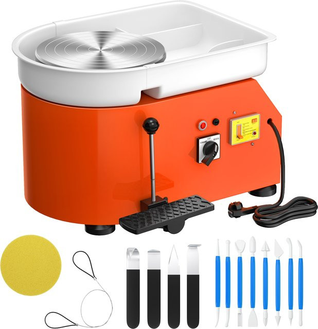 Professionelle Keramik-Töpferscheibe mit 350 W Leistung und Tablett, Durchmesser: 25 cm, in Grau und Orange - Bild 1