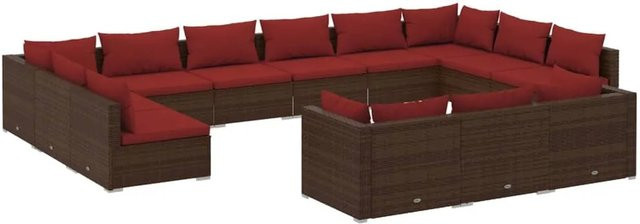 vidaXL 13-tlg. Garten-Lounge-Set in U-Form aus braunem Poly-Rattan mit Kissen und pulverbeschichtetem Stahlgestell - Bild 1
