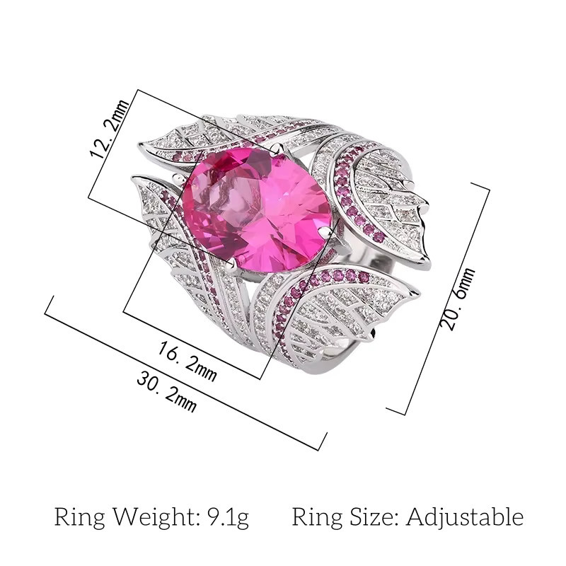 LJDZSW Ring, Blatt-Design, rosa blaue Edelsteine, Silber, Damen - Bild 3