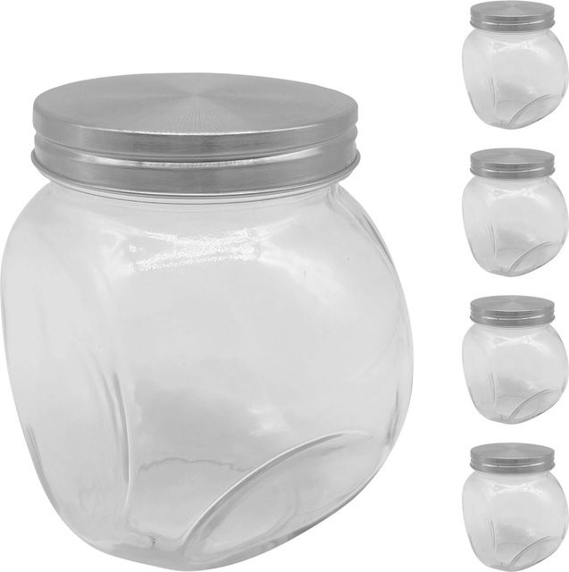 Relaxdays Bonbonglas 5er Set aus Glas und Edelstahl, Transparent, Luftdicht, 650 ml pro Glas - Bild 1