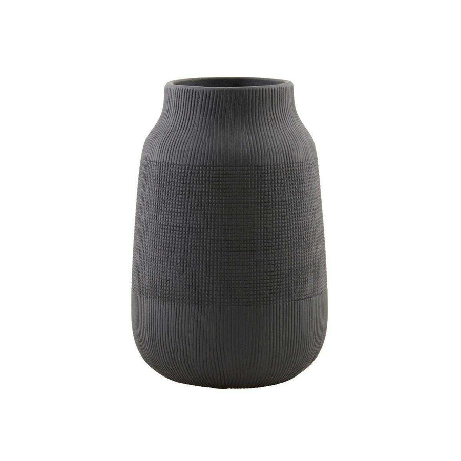 House Doctor Vase Groove aus Ton in Schwarz mit gerilltem Muster, Höhe: 22 cm - Bild 1
