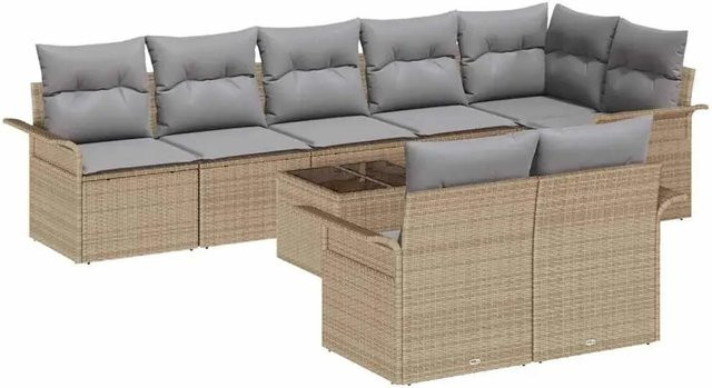 vidaXL 9-teiliges L-Shape Gartensofa-Set aus Poly-Rattan mit Kissen in Schwarz, Beige und Grau - Bild 1