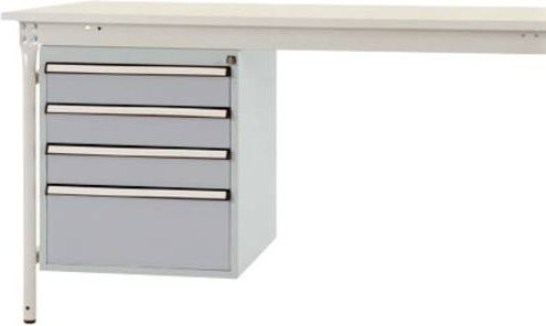 Manuflex ZB4802.9006 Gehäuse-Unterbau stationär in Silber und Weiß mit 4 Schubfächern, Nutzhöhe: 500 mm, für Tischtiefe: 800 mm - Bild 1