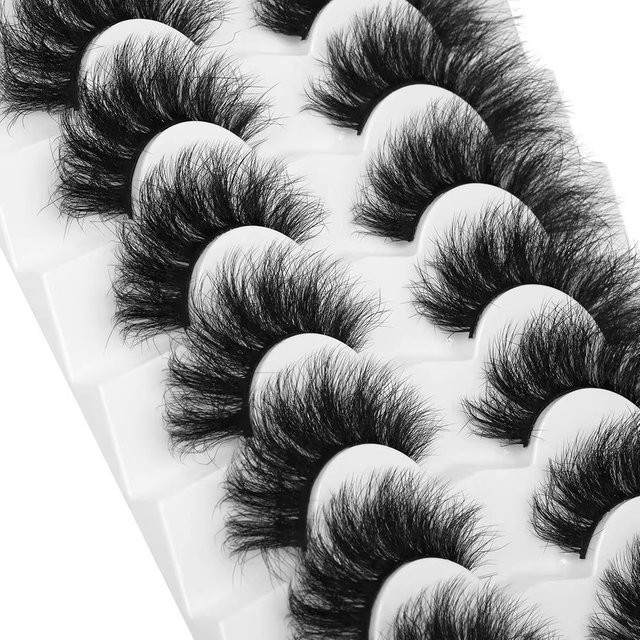 JIEFUXIN Künstliche Wimpern, 7 Paar, Wispy Cat-Eye-Look, Unisex - Bild 1