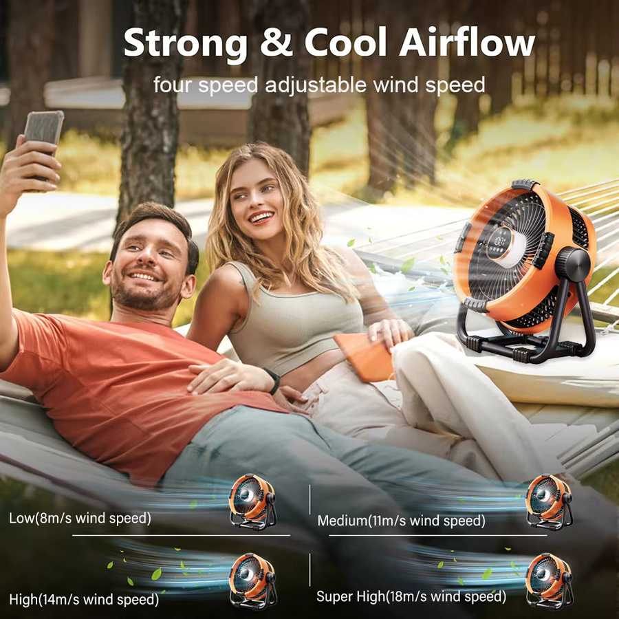 Raugee Camping Ventilator mit 20000mAh Akku, tragbarer Outdoor-Deckenventilator mit Licht und Haken, wiederaufladbar, Grau/Orange - Bild 3