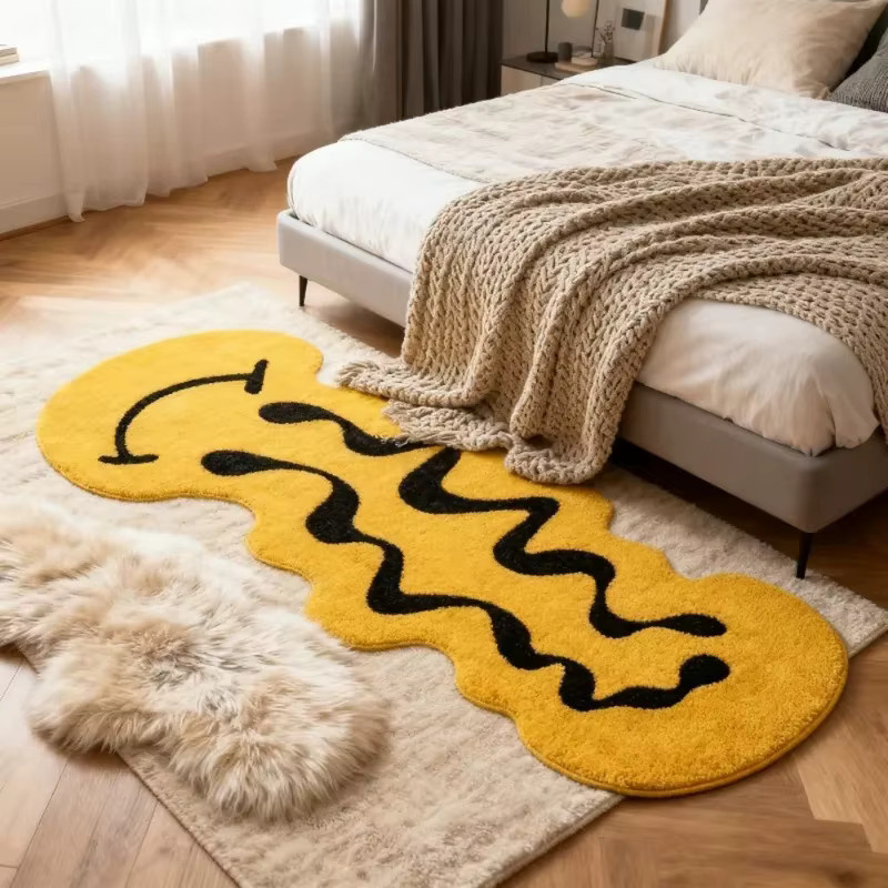 VIKAMA Abstrakter Teppich mit Smiley-Gesicht-Aufdruck in Gelb, rutschfest und schmutzabweisend für Wohnzimmer, Schlafzimmer und Flur - Bild 3