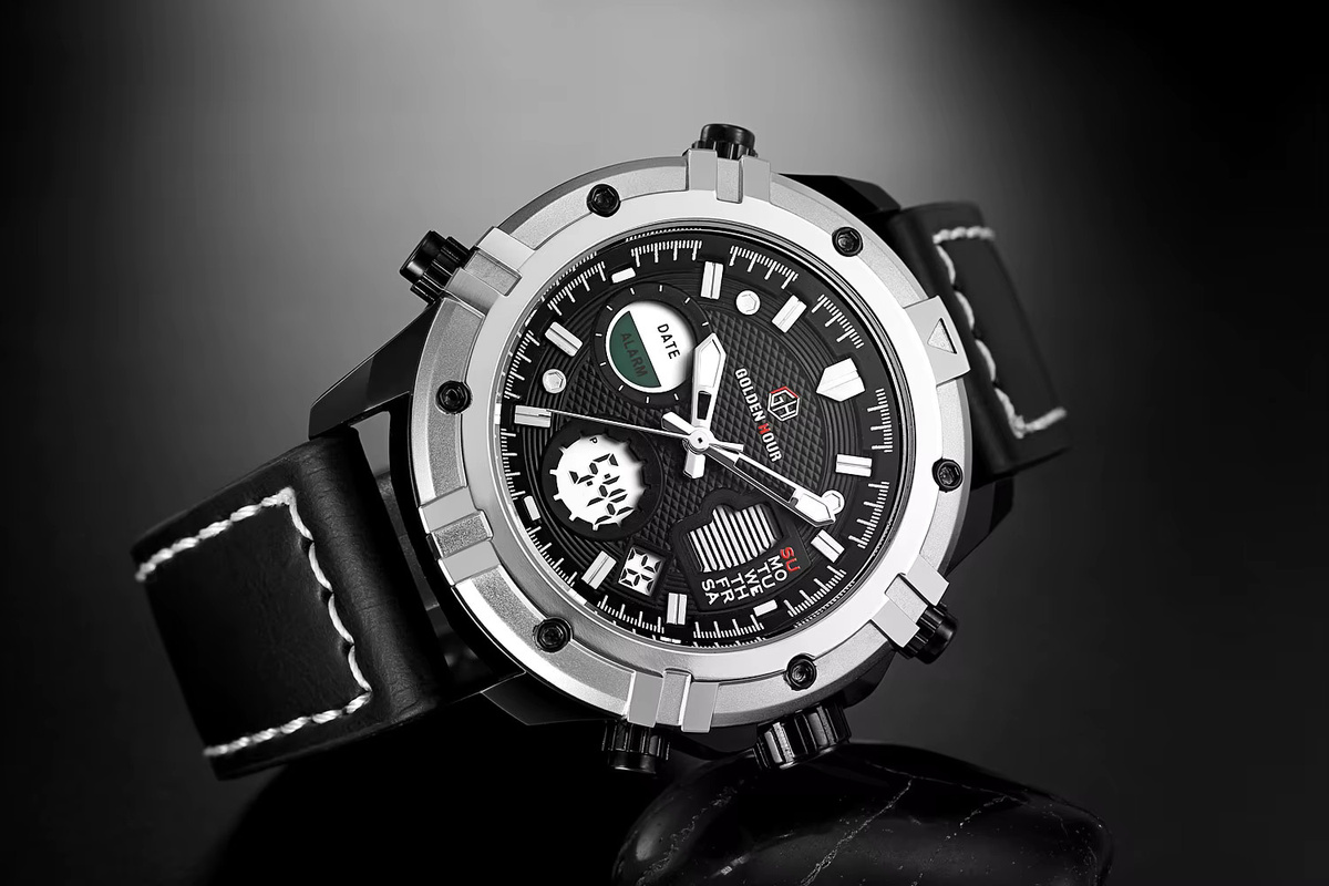 GOLDENHOUR Smartwatch, Analog-Digital, Schwarz, Silikon, Herren - Bild 2
