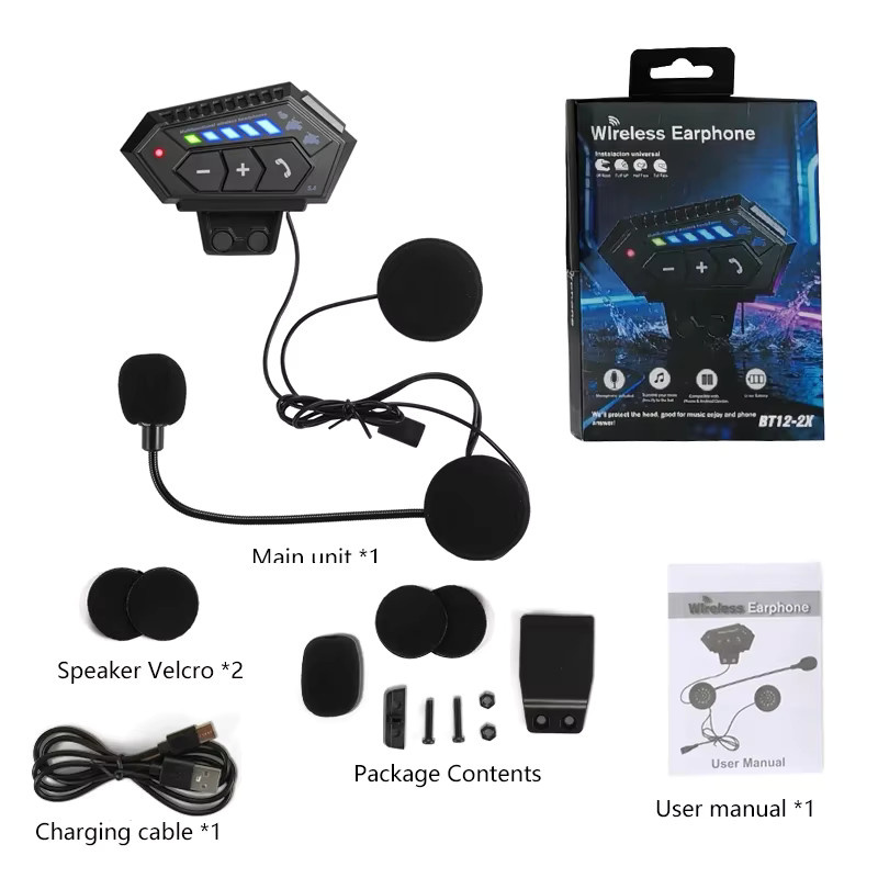 kebidumei BT12 Motorradhelm-Headset Bluetooth 5.4 in Schwarz mit Freisprechfunktion, Geräuschunterdrückung und Sprachsteuerung, wasserdicht und kabellos - Bild 4