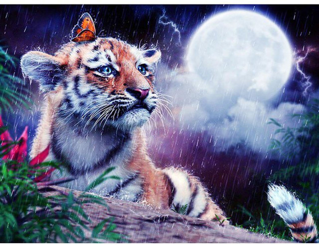 FIYO Diamond Painting Set Kleiner Tiger, Mehrfarbiges Strass-Mosaik zur Dekoration, B/H: 20 x 30 cm - Bild 1