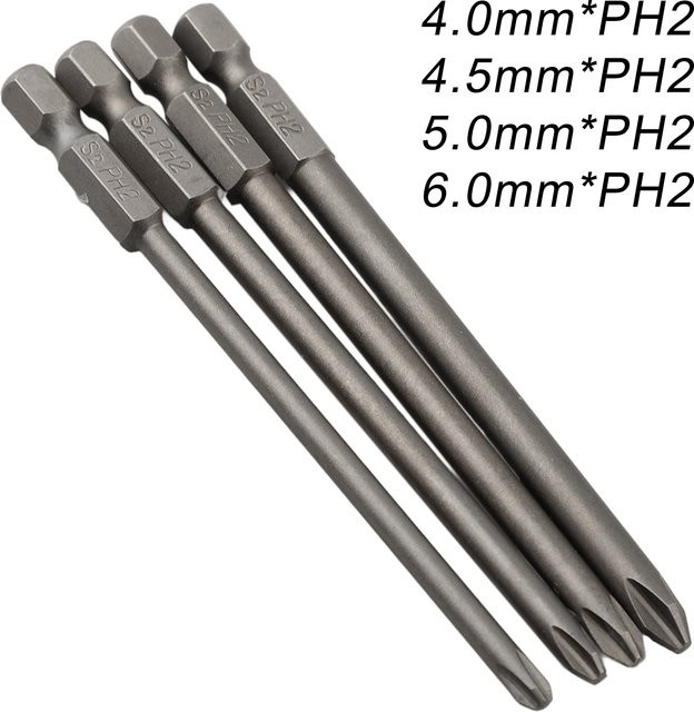 DAZZLEEX 4-teiliges Schraubendreher-Bit-Set in Grau mit 1/4 Zoll Sechskantschaft und 100 mm Länge für Torx, Sechskant, Kreuz und Schlitz - Bild 1