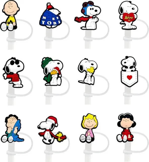 Bandai Snoopy Strohhalmabdeckungen, 12-teiliges Set, 10mm, Cartoon Trinkhalm-Stopper - Bild 1