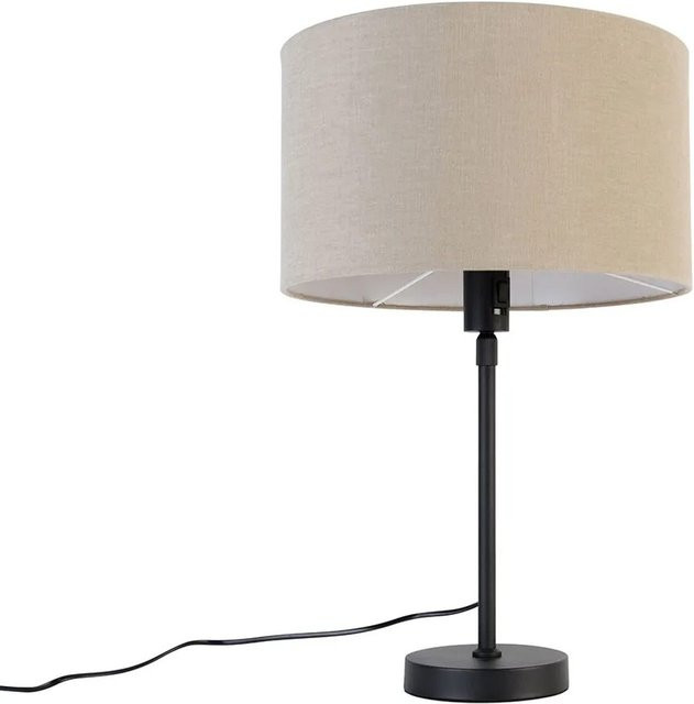 QAZQA Tischleuchte aus Stahl in Schwarz mit verstellbarem beige Stoffschirm, dimmbar, Höhe: 35 cm - Bild 1