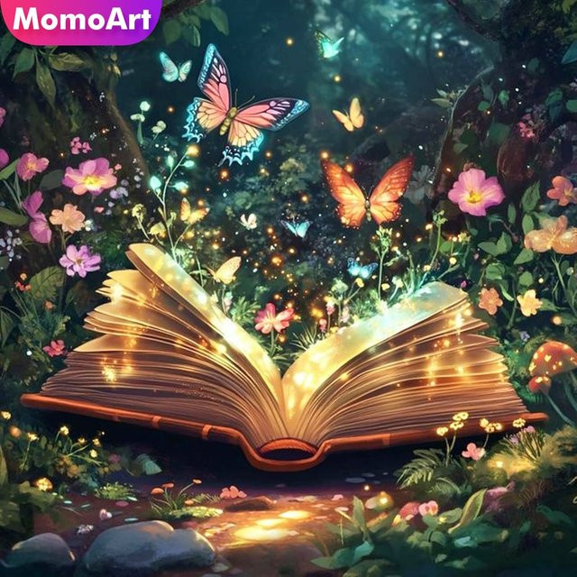 Momoart DIY Diamant-Malbuch Landschaftsbild mit Schmetterling und floralem Design, Multicolour - Bild 1