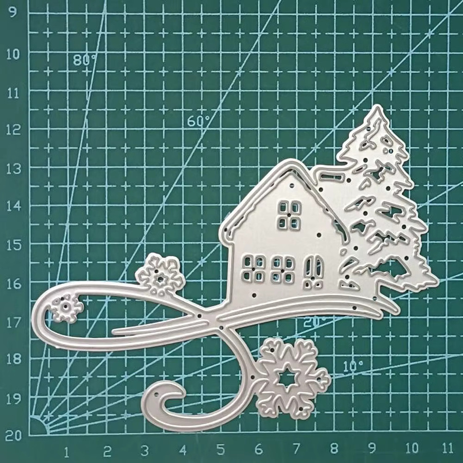 Metall-Stanzformen für Papier und Bastelarbeiten mit Winterhaus und Baum Motiven - Bild 2