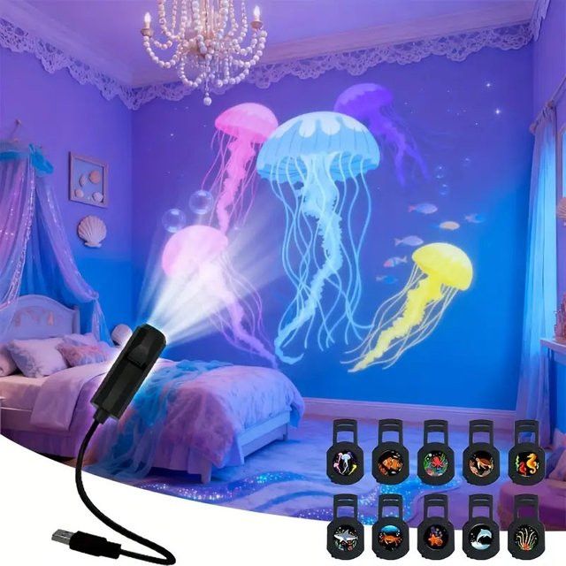 VENUSWING USB-Projektor mit Oktopus- und Meeresmotiven für 360 Grad Drehung zur Wand- und Deckenbeleuchtung - Bild 1