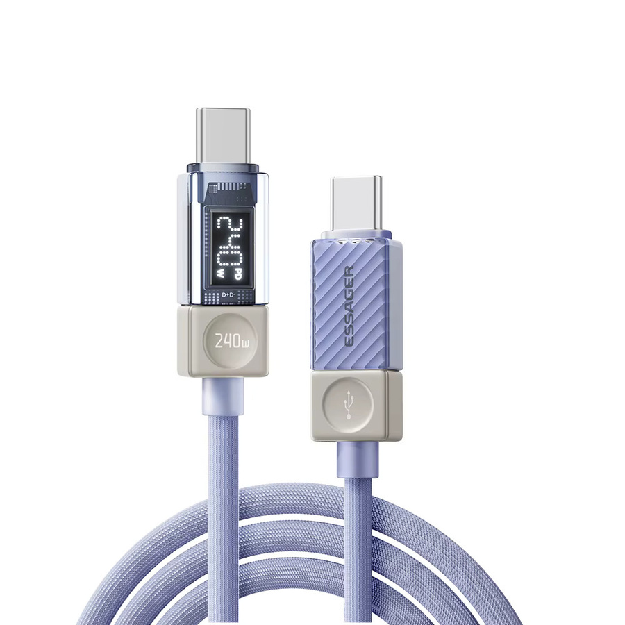 Essager USB Typ C Kabel 240W mit LED Display für PD 3.1 Schnellladung, Weiß - Bild 2