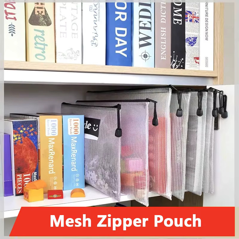 5er Set wasserdichte Mesh Dokumentenmappen mit Reißverschluss in Rot für Schule und Büro, Formate A3/A4/A5/A6 - Bild 2