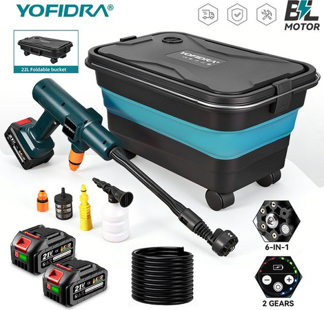 Yofidra Bürstenloser Hochdruckreiniger mit 200 Bar und Eimer, Elektrische Wasserpistole für Makita 21V Akku