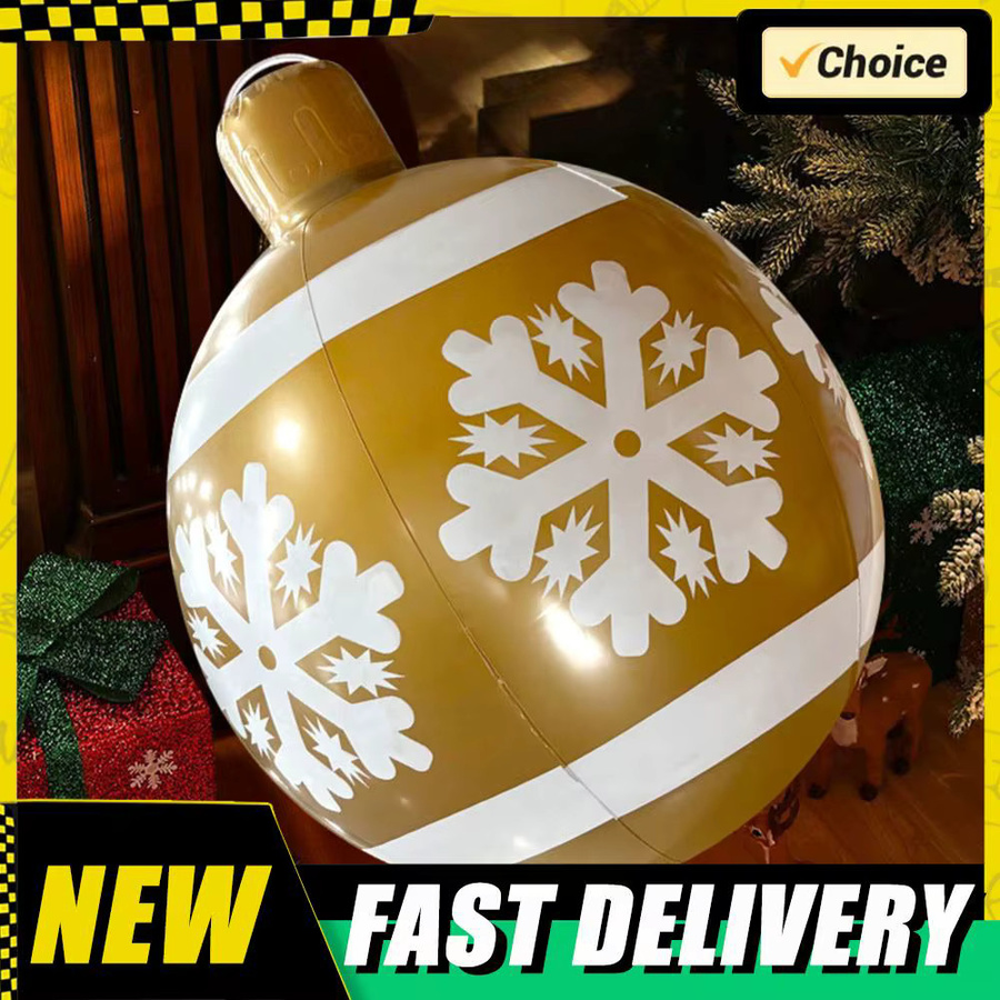 APWIKOGER Aufblasbare Weihnachtskugel in Gold mit floralem Design, 24 Zoll Weihnachtsdekoration für Außenbereich, Hof und Garten - Bild 2