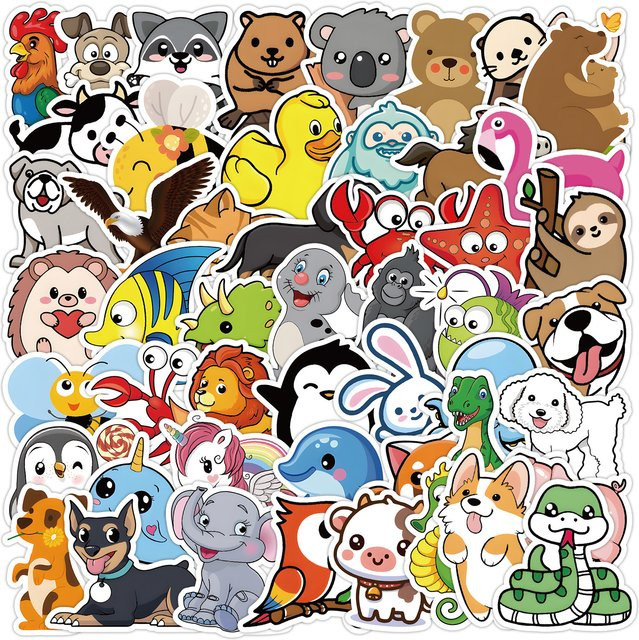 50 oder 100 Stück lustige Cartoon-Kleintier-Doodle-Aufkleber in Multicolour für Spielzeug, Schreibwaren und Dekoration - Bild 1
