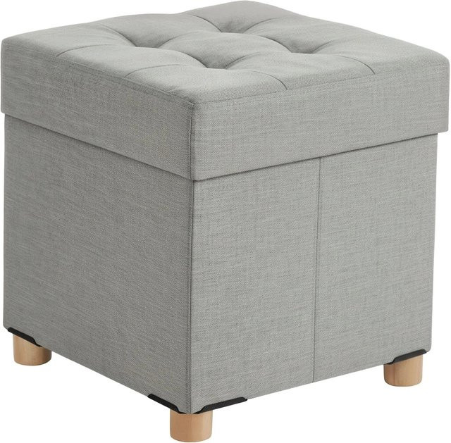 Relaxdays Hocker mit Stauraum aus Polyester in Hellgrau, gepolsterter Cube, B/T/H: 38 x 38 x 38 cm - Bild 1